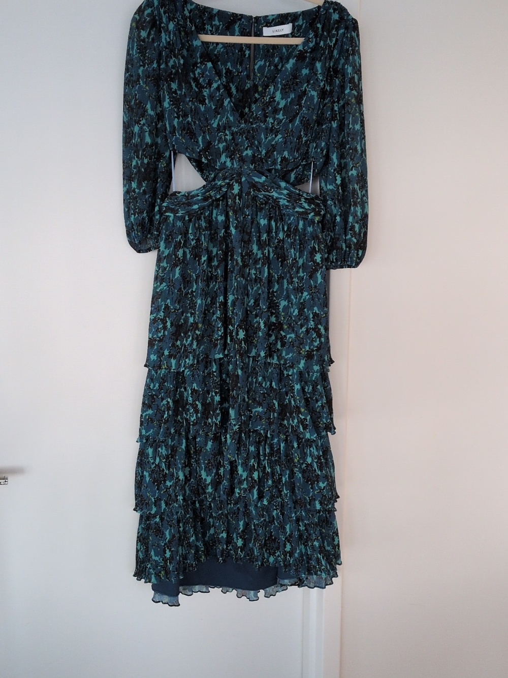 LIKELY - Deep Teal Floral V-Neck Tiered Maxi Dress - Picture 5 of 7